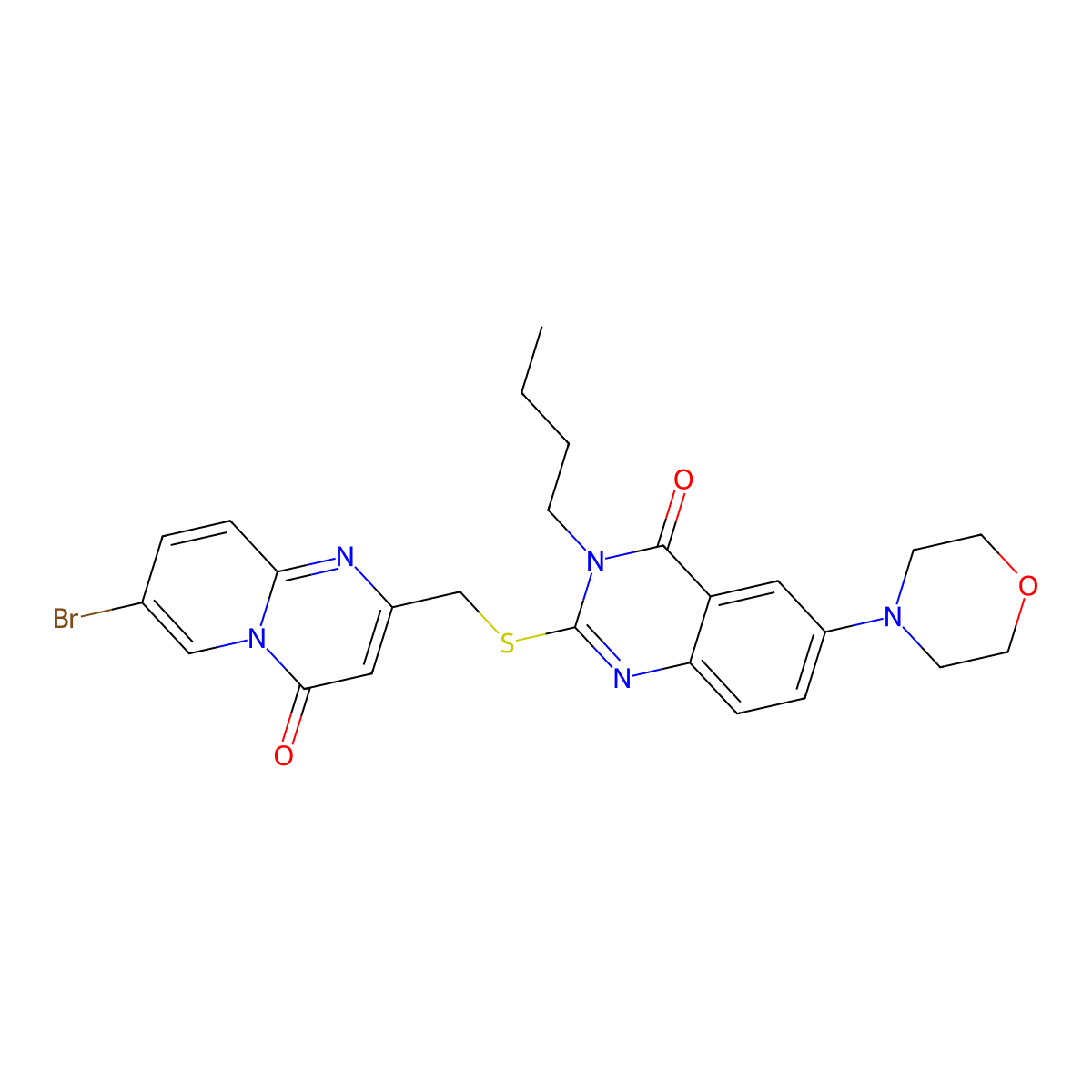 2-[(7-Bromo-4-oxopyrido[1,2-a]pyrimidin-2-yl)methylsulfanyl]-3-butyl-6-morpholin-4-ylquinazolin-4-one molecular structure, CAS 689763-38-0