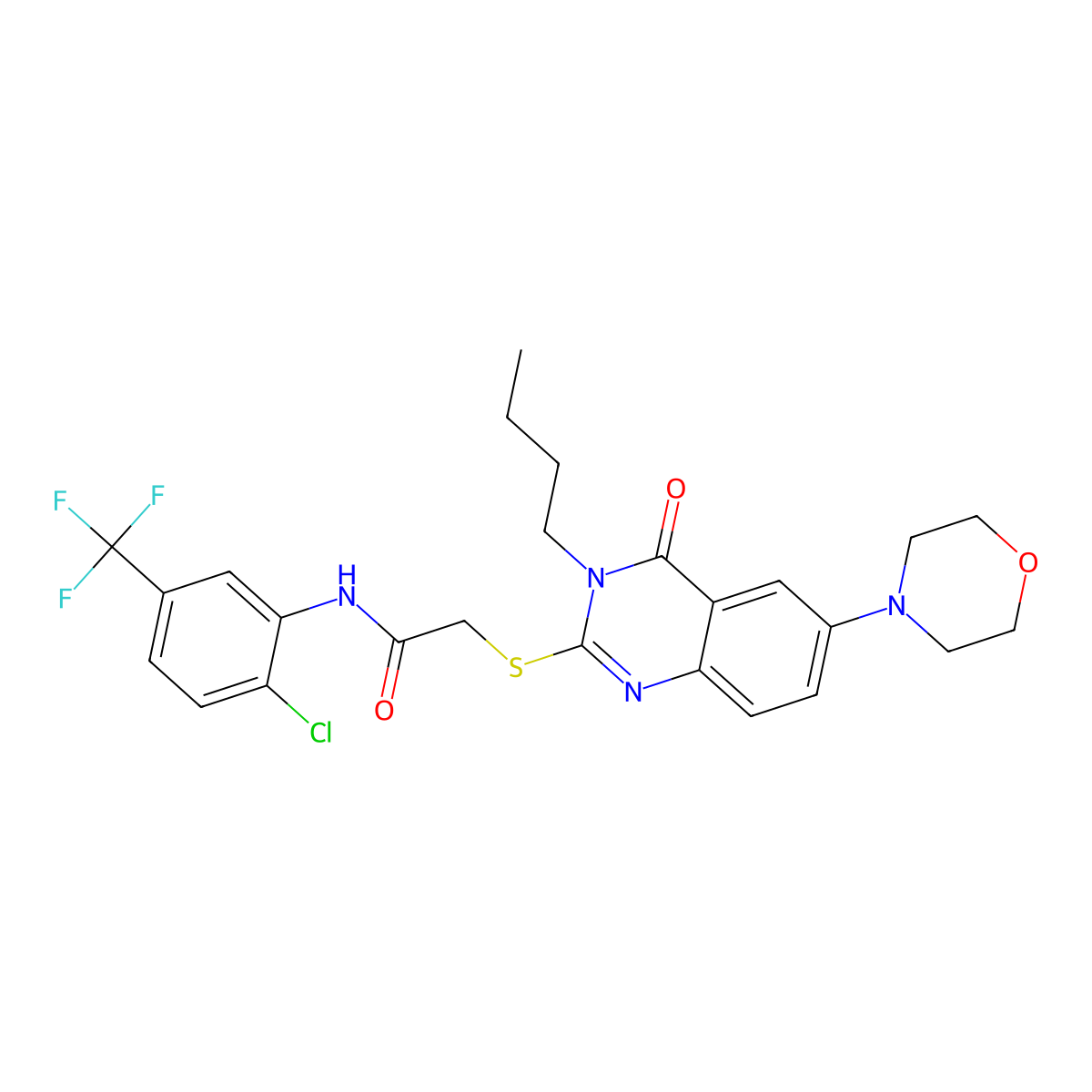 2-(3-butyl-6-morpholin-4-yl-4-oxoquinazolin-2-yl)sulfanyl-N-[2-chloro-5-(trifluoromethyl)phenyl]acetamide molecular structure, CAS 689763-50-6