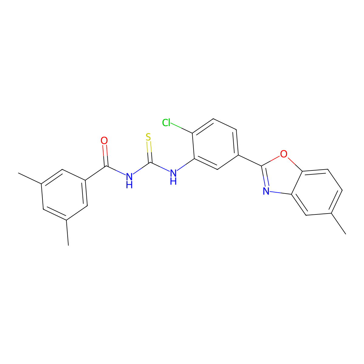 N-[[2-chloro-5-(5-methyl-1,3-benzoxazol-2-yl)phenyl]carbamothioyl]-3,5-dimethylbenzamide molecular structure, CAS 689763-87-9