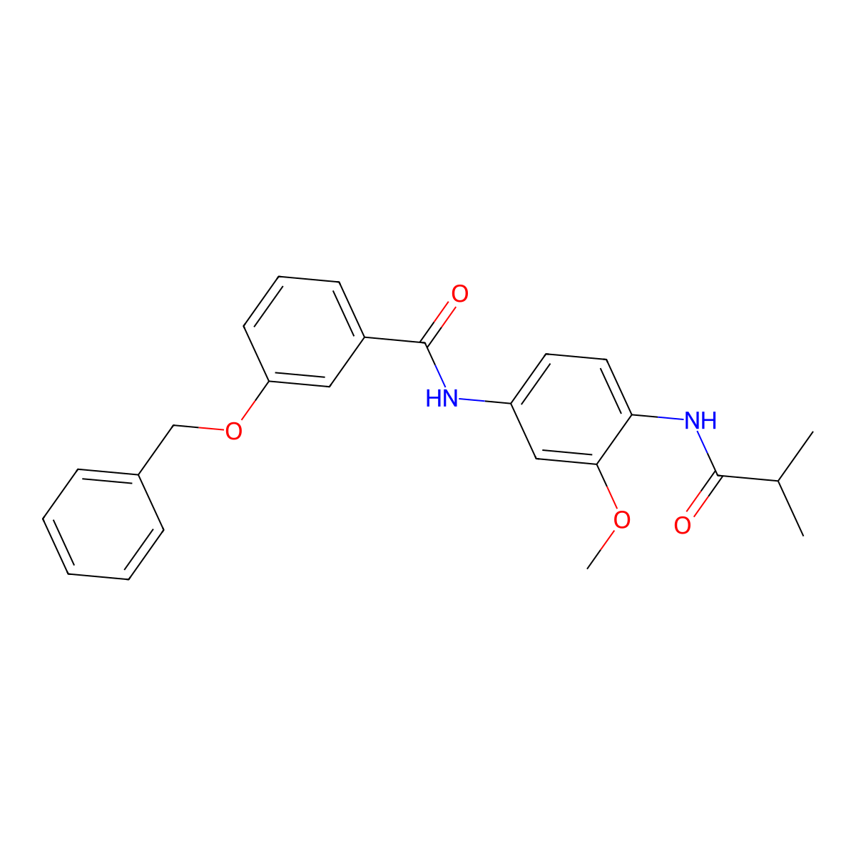 N-[3-methoxy-4-(2-methylpropanoylamino)phenyl]-3-phenylmethoxybenzamide molecular structure, CAS 689764-20-3