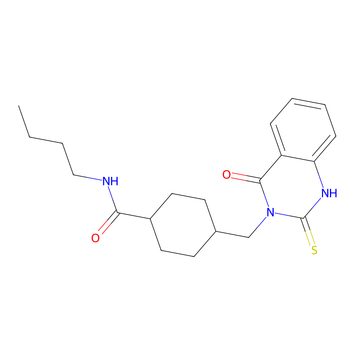 N-butyl-4-((4-oxo-2-thioxo-1,2-dihydroquinazolin-3(4H)-yl)methyl)cyclohexanecarboxamide molecular structure, CAS 689764-30-5