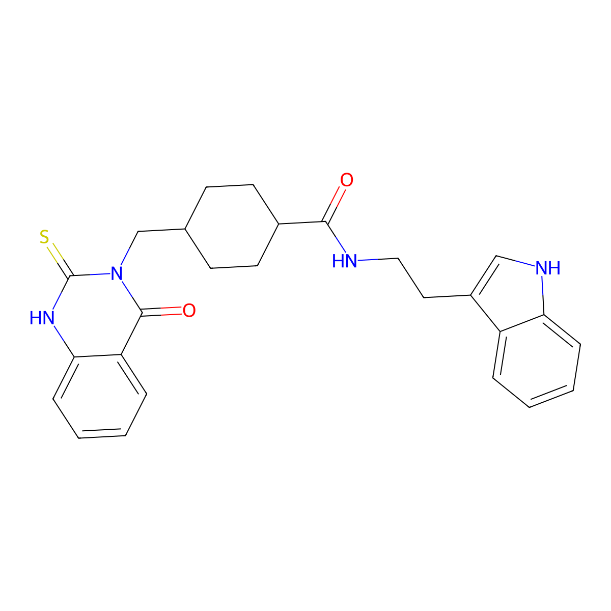 N-[2-(1H-indol-3-yl)ethyl]-4-[(4-oxo-2-sulfanylidene-1H-quinazolin-3-yl)methyl]cyclohexane-1-carboxamide molecular structure, CAS 689764-44-1