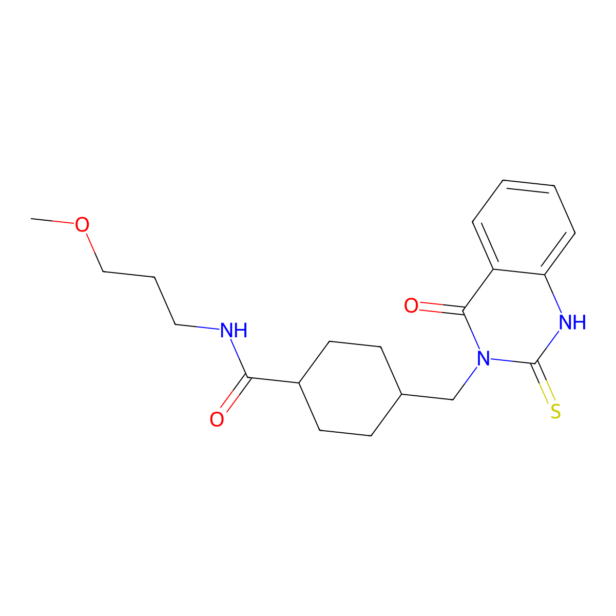 N-(3-methoxypropyl)-4-((4-oxo-2-thioxo-1,2-dihydroquinazolin-3(4H)-yl)methyl)cyclohexanecarboxamide molecular structure, CAS 689764-50-9