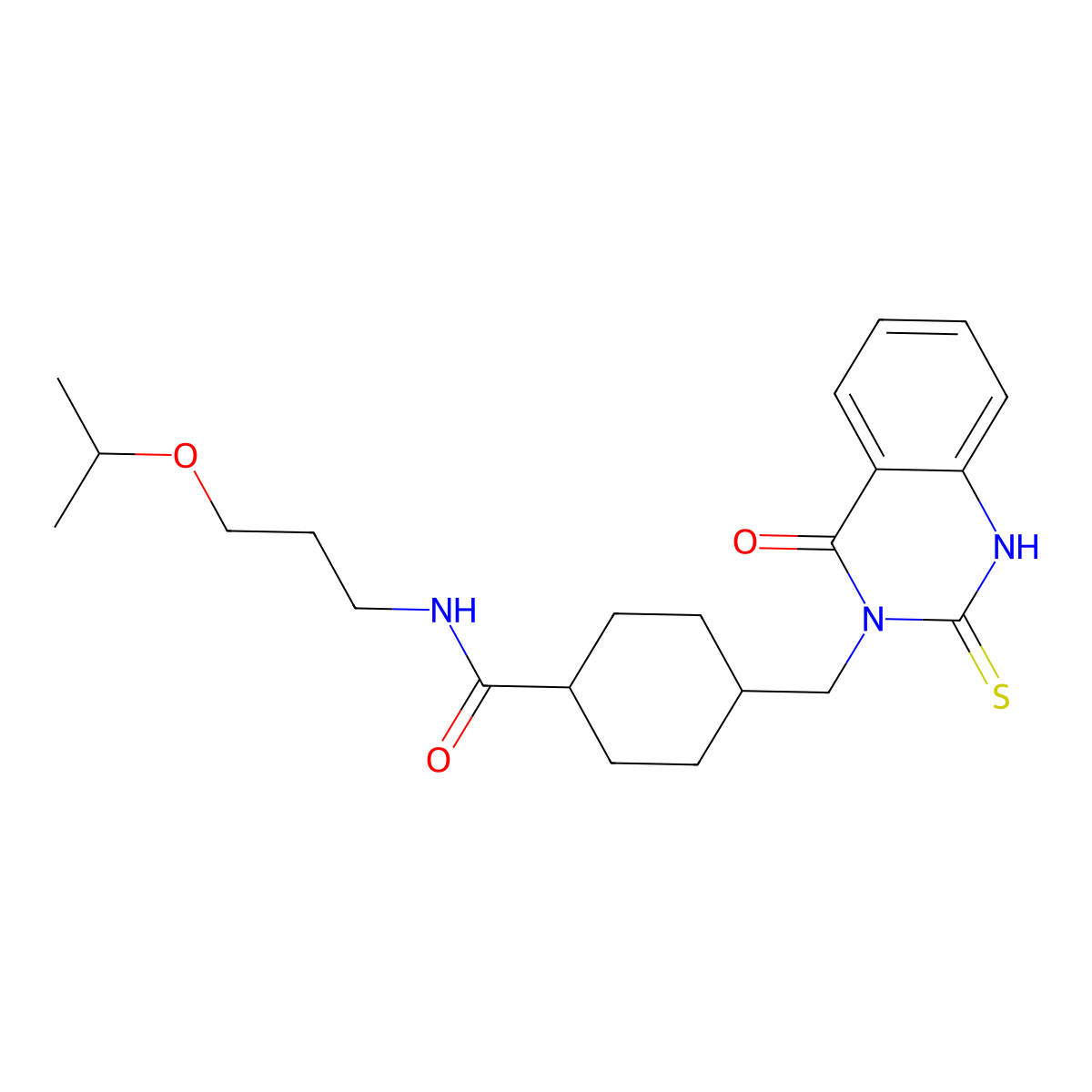N-(3-isopropoxypropyl)-4-((4-oxo-2-thioxo-1,2-dihydroquinazolin-3(4H)-yl)methyl)cyclohexanecarboxamide molecular structure, CAS 689764-74-7