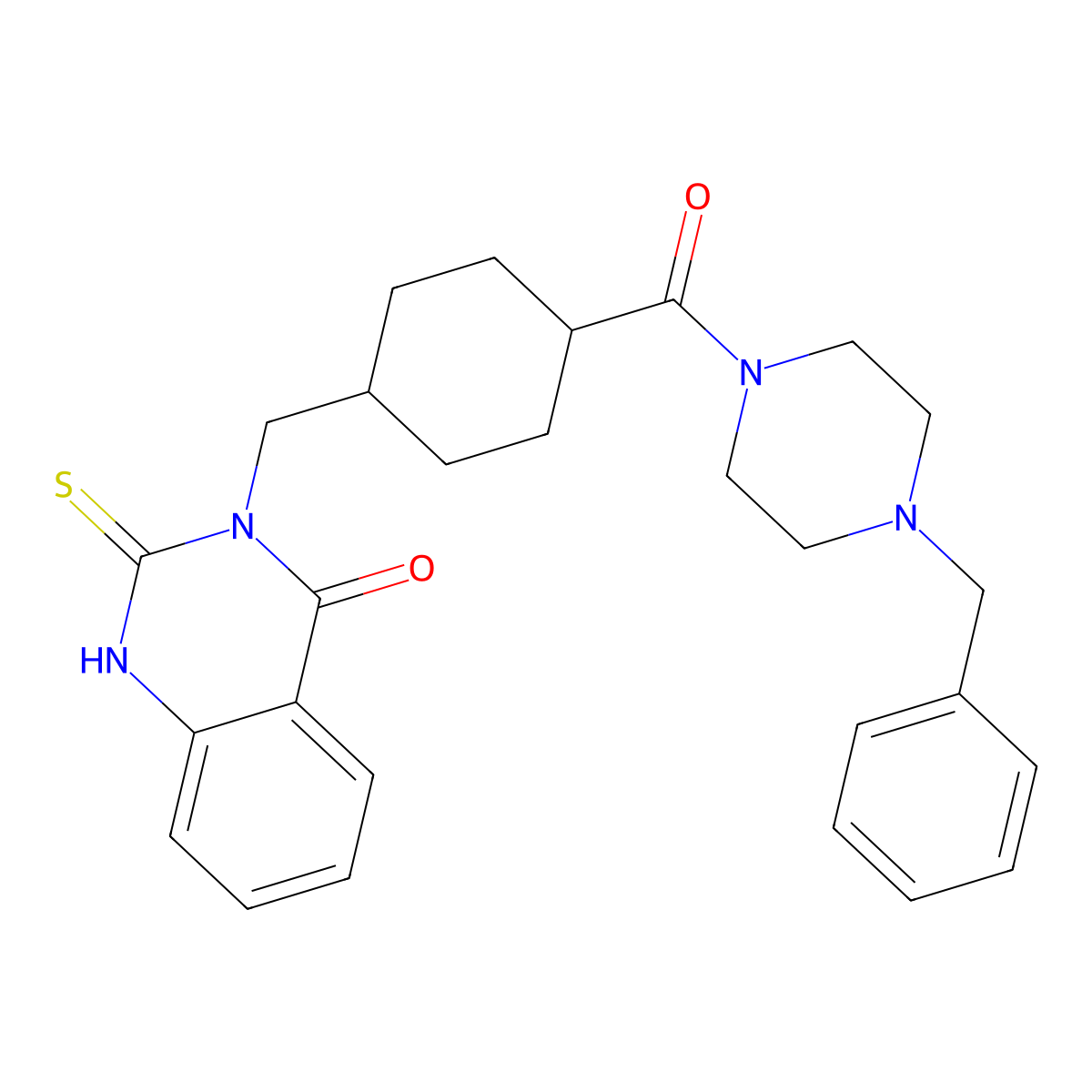 3-((4-(4-benzylpiperazine-1-carbonyl)cyclohexyl)methyl)-2-thioxo-2,3-dihydroquinazolin-4(1H)-one molecular structure, CAS 689765-60-4