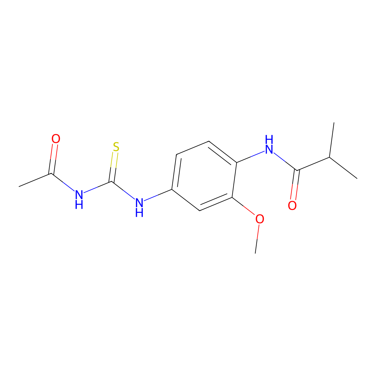 N-[4-(acetylcarbamothioylamino)-2-methoxyphenyl]-2-methylpropanamide molecular structure, CAS 689765-71-7