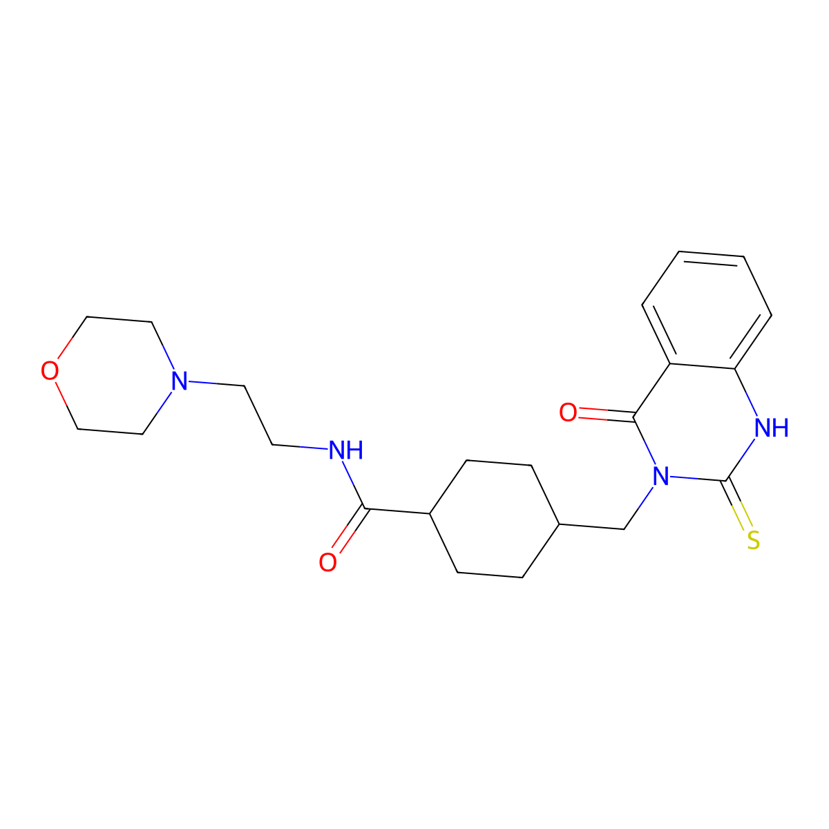 N-(2-morpholinoethyl)-4-((4-oxo-2-thioxo-1,2-dihydroquinazolin-3(4H)-yl)methyl)cyclohexanecarboxamide molecular structure, CAS 689766-12-9