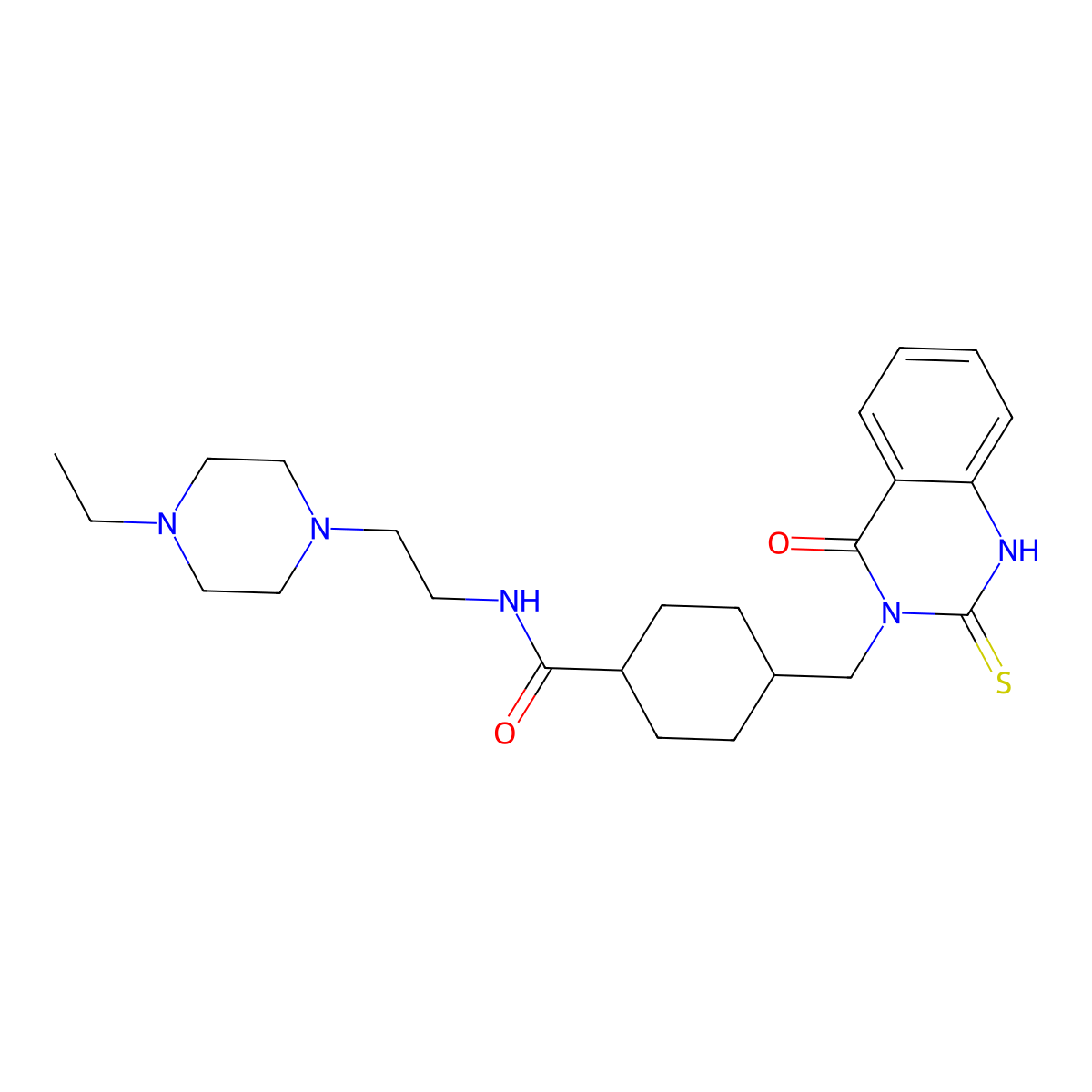 N-(2-(4-ethylpiperazin-1-yl)ethyl)-4-((4-oxo-2-thioxo-1,2-dihydroquinazolin-3(4H)-yl)methyl)cyclohexanecarboxamide molecular structure, CAS 689766-24-3