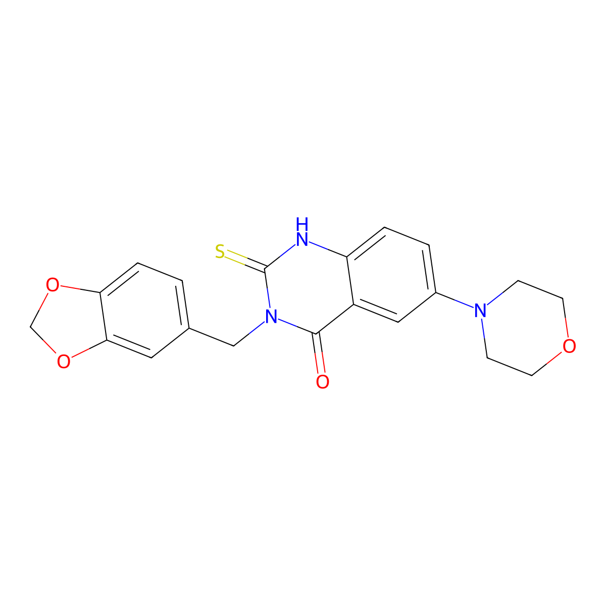 3-(benzo[d][1,3]dioxol-5-ylmethyl)-6-morpholino-2-thioxo-2,3-dihydroquinazolin-4(1H)-one molecular structure, CAS 689766-75-4