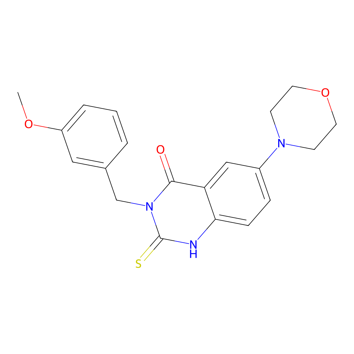 3-(3-methoxybenzyl)-6-morpholin-4-yl-2-thioxo-2,3-dihydroquinazolin-4(1H)-one molecular structure, CAS 689766-81-2