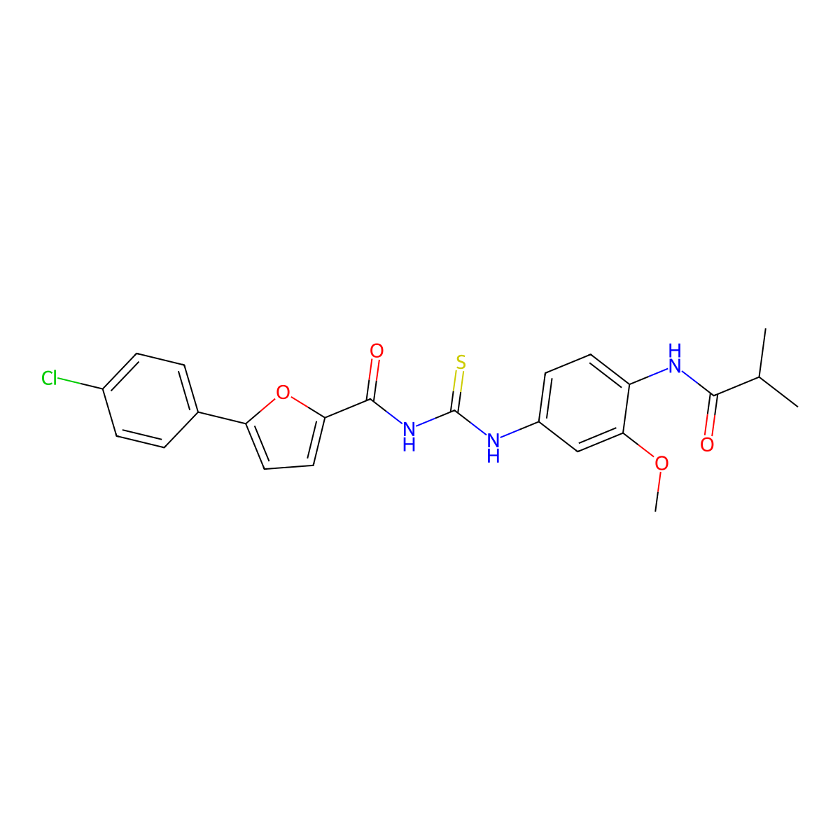 5-(4-chlorophenyl)-N-[[3-methoxy-4-(2-methylpropanoylamino)phenyl]carbamothioyl]furan-2-carboxamide molecular structure, CAS 689767-22-4