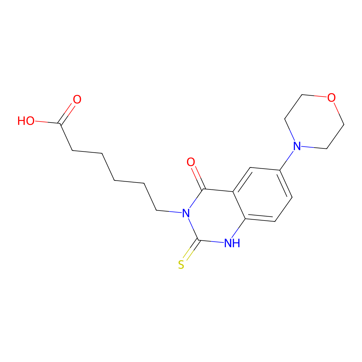 6-(6-morpholin-4-yl-4-oxo-2-sulfanylidene-1H-quinazolin-3-yl)hexanoic Acid molecular structure, CAS 689767-23-5