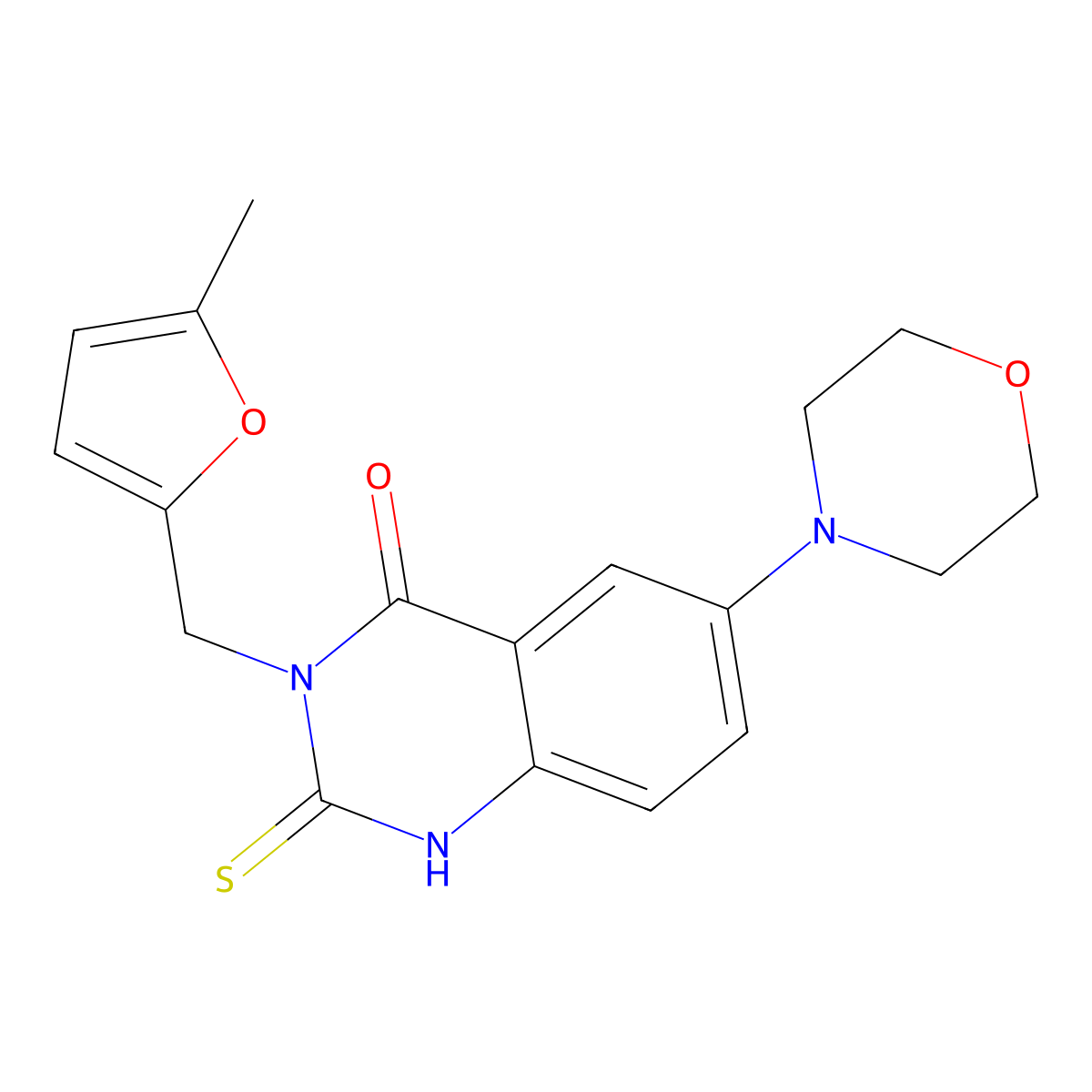 3-[(5-methyl-2-furyl)methyl]-6-morpholin-4-yl-2-thioxo-2,3-dihydroquinazolin-4(1H)-one molecular structure, CAS 689767-71-3