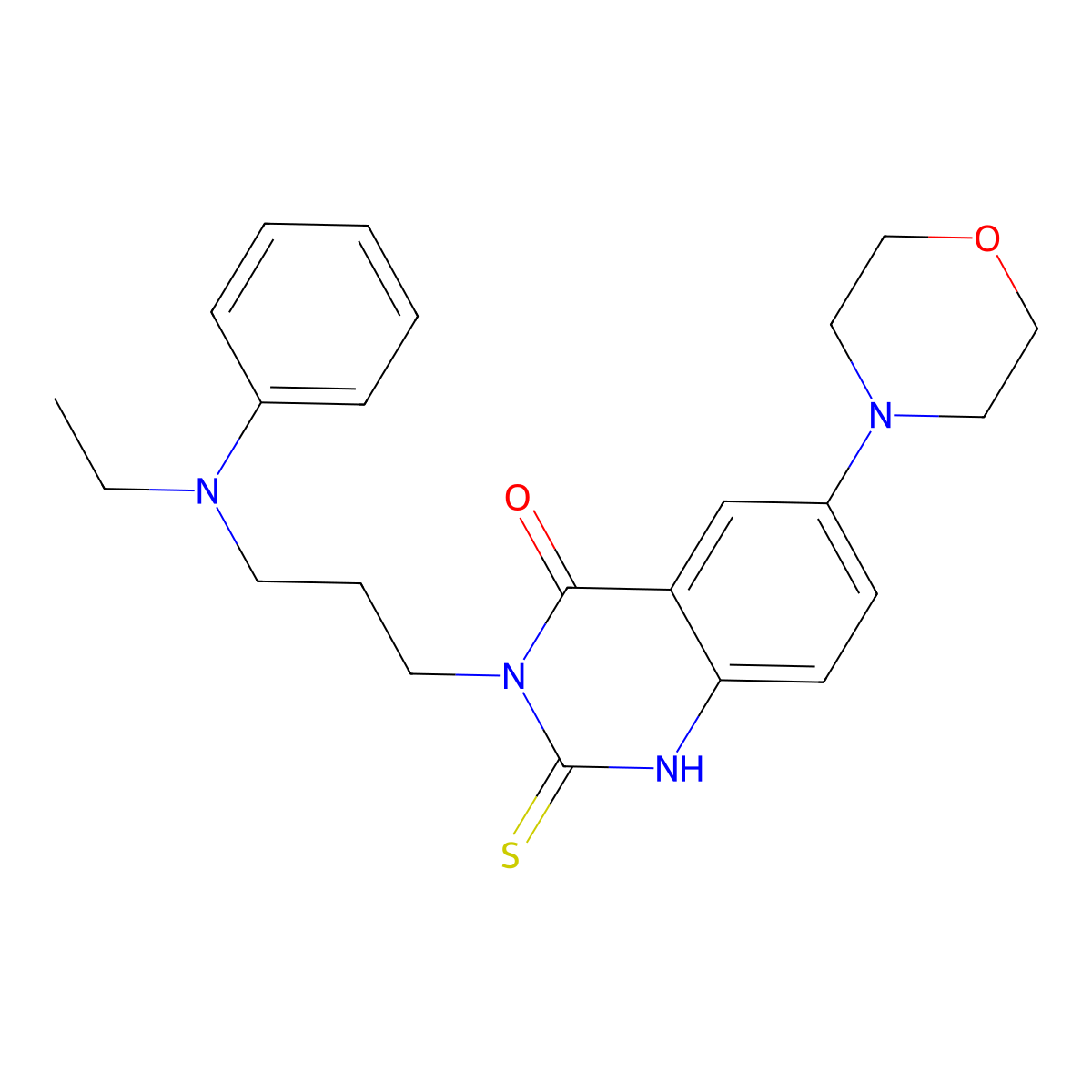 3-[3-(N-ethylanilino)propyl]-6-(4-morpholinyl)-2-sulfanylidene-1H-quinazolin-4-one molecular structure, CAS 689768-07-8