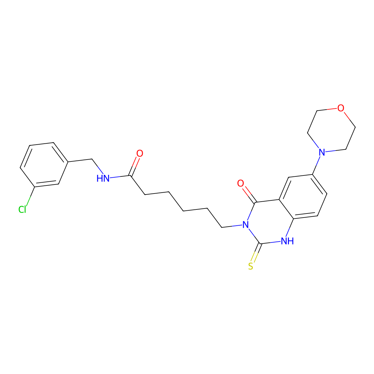 N-[(3-chlorophenyl)methyl]-6-(6-morpholin-4-yl-4-oxo-2-sulfanylidene-1H-quinazolin-3-yl)hexanamide molecular structure, CAS 689768-98-7