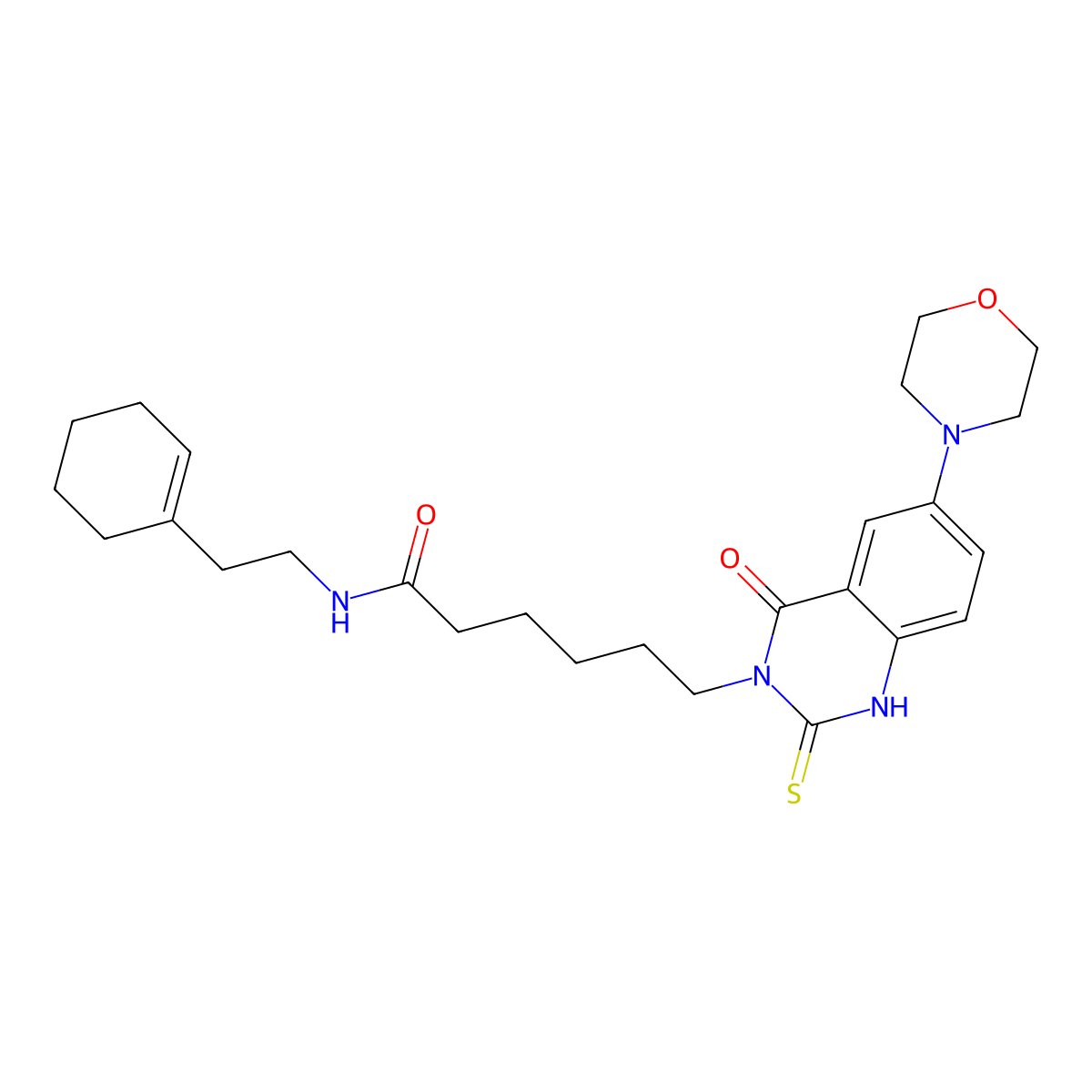 N-(2-(cyclohex-1-en-1-yl)ethyl)-6-(6-morpholino-4-oxo-2-thioxo-1,2-dihydroquinazolin-3(4H)-yl)hexanamide molecular structure, CAS 689769-19-5