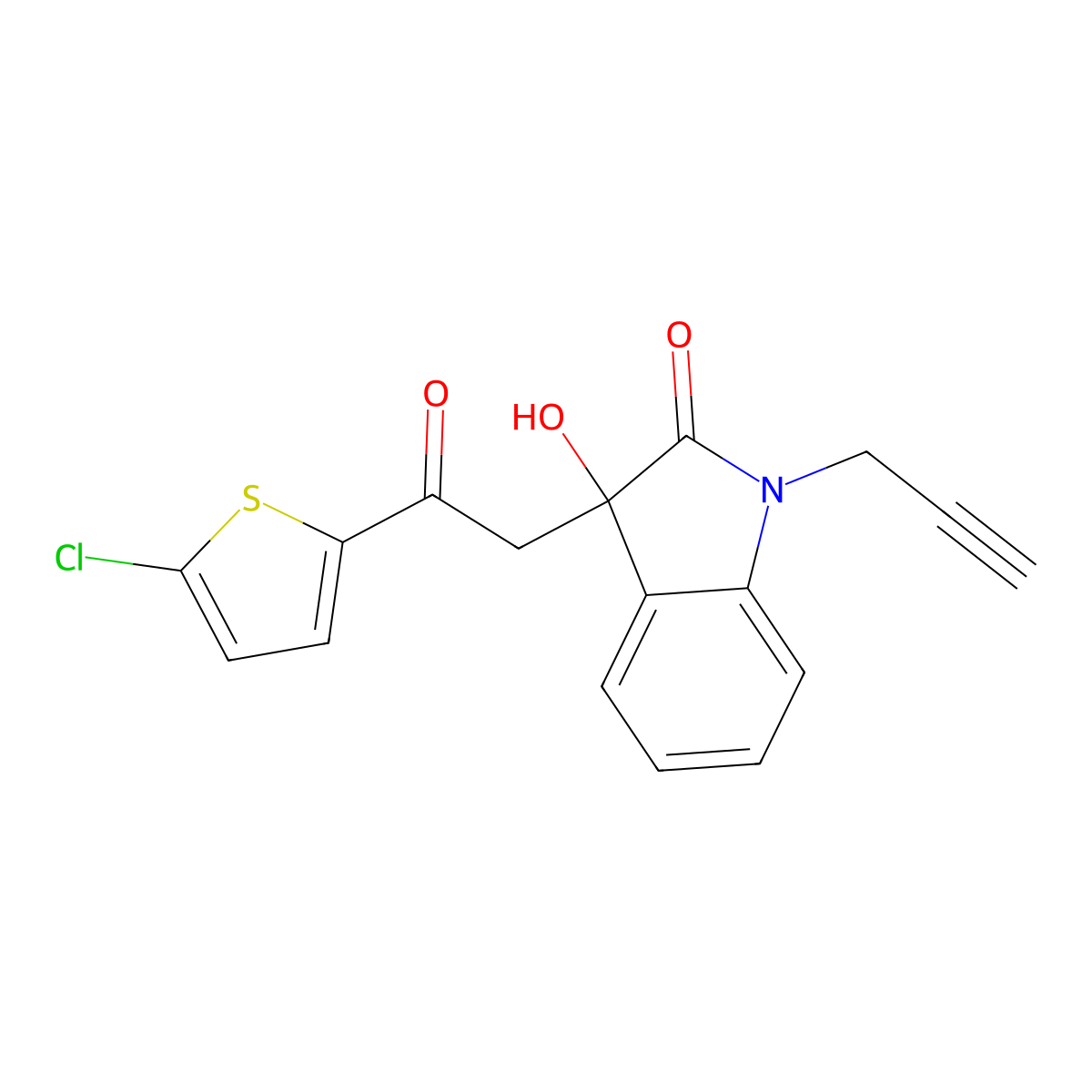 3-[2-(5-Chlorothiophen-2-yl)-2-oxoethyl]-3-hydroxy-1-prop-2-ynylindol-2-one molecular structure, CAS 689769-54-8