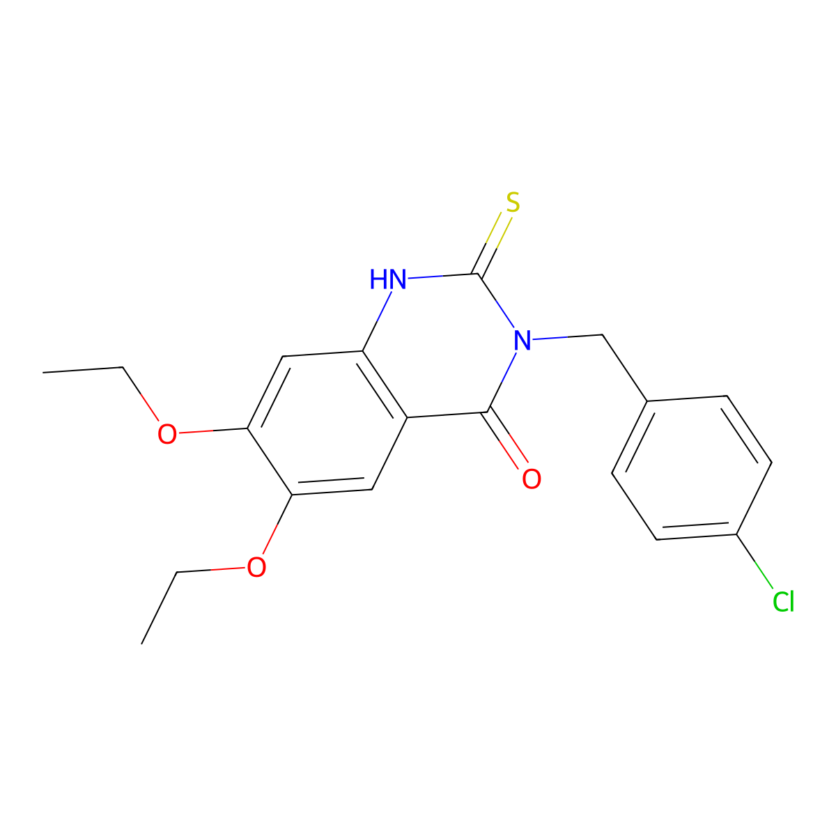 3-[(4-chlorophenyl)methyl]-6,7-diethoxy-2-sulfanylidene-1H-quinazolin-4-one molecular structure, CAS 689769-67-3