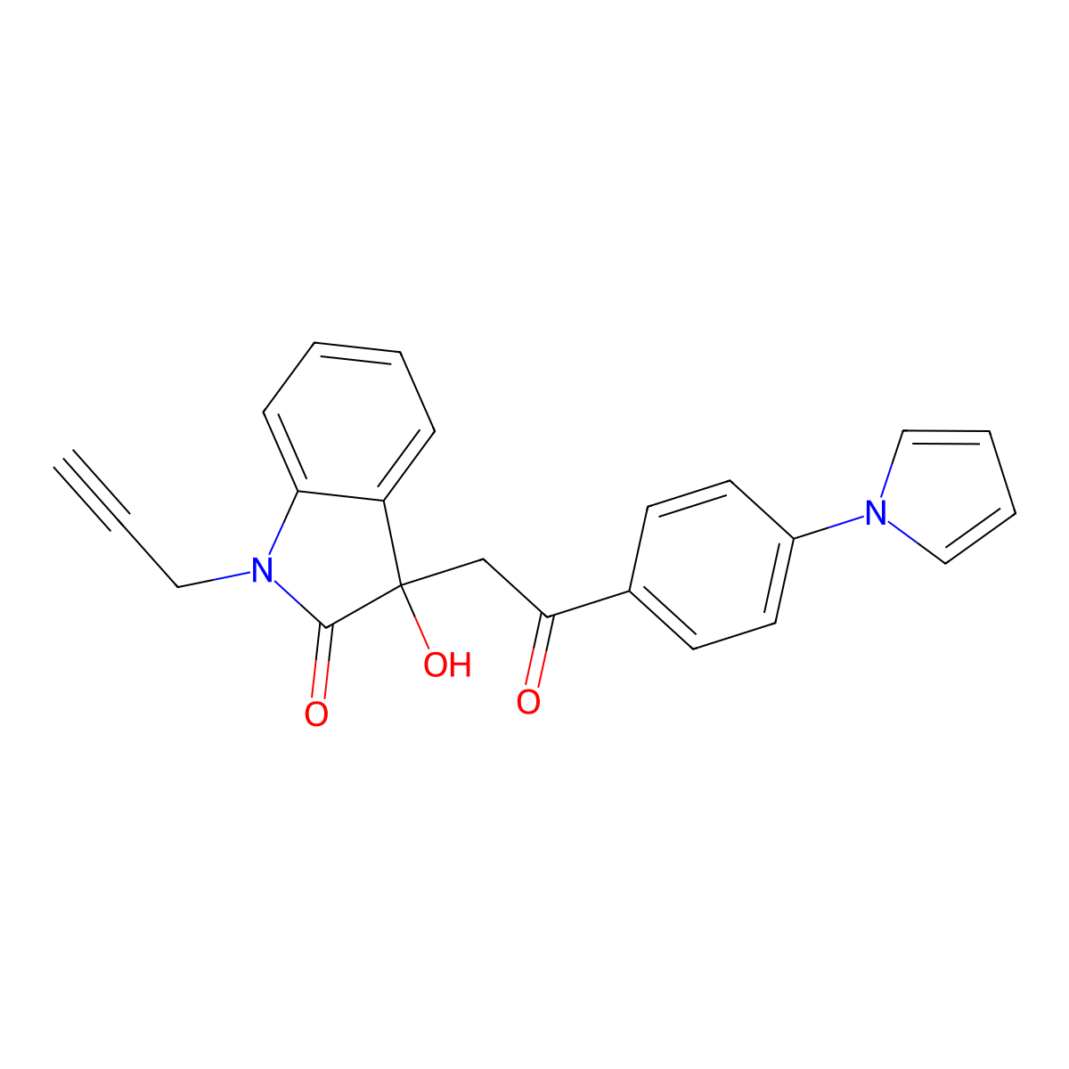 3-Hydroxy-3-[2-oxo-2-(4-pyrrol-1-ylphenyl)ethyl]-1-prop-2-ynylindol-2-one molecular structure, CAS 689769-78-6