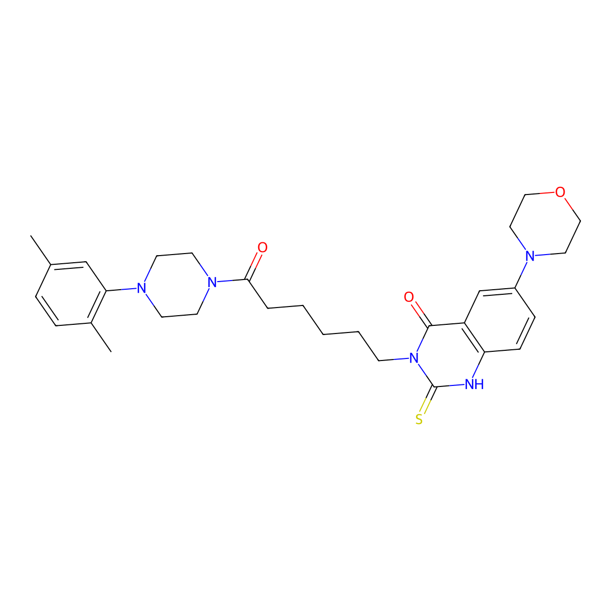 3-[6-[4-(2,5-dimethylphenyl)piperazino]-6-keto-hexyl]-6-morpholino-2-thioxo-1H-quinazolin-4-one molecular structure, CAS 689770-21-6