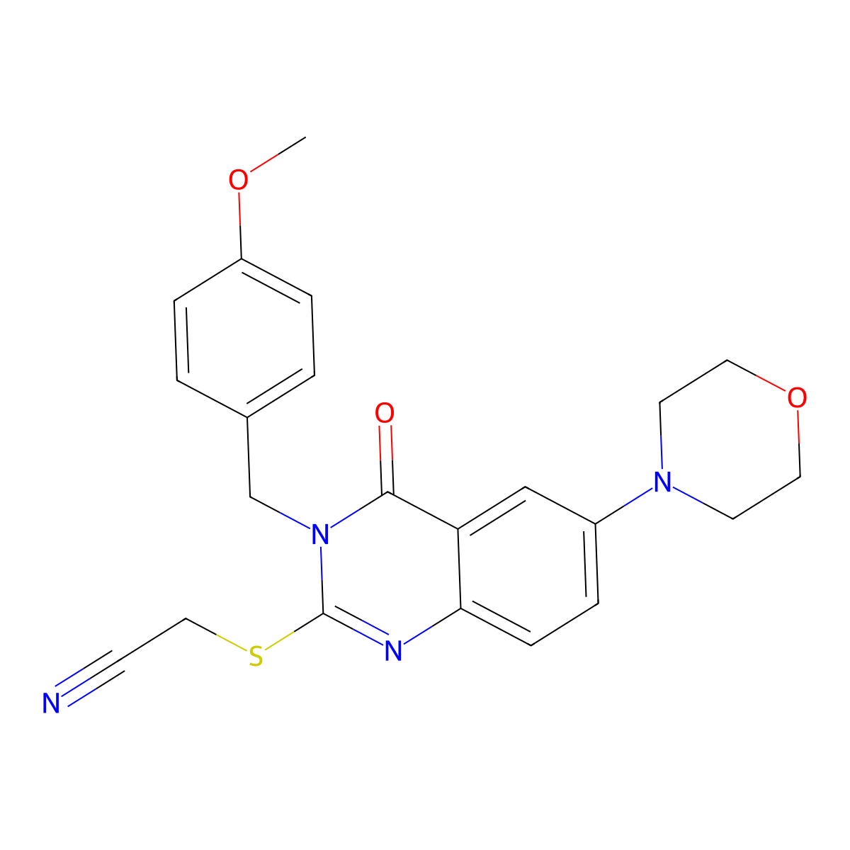 2-[3-[(4-Methoxyphenyl)methyl]-6-morpholin-4-yl-4-oxoquinazolin-2-yl]sulfanylacetonitrile molecular structure, CAS 689771-20-8