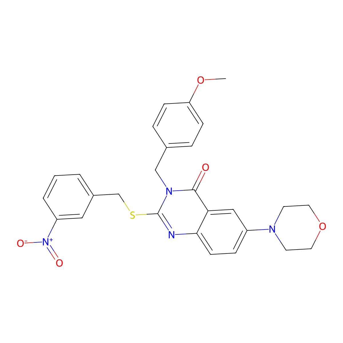 3-[(4-Methoxyphenyl)methyl]-6-morpholin-4-yl-2-[(3-nitrophenyl)methylsulfanyl]quinazolin-4-one molecular structure, CAS 689771-23-1