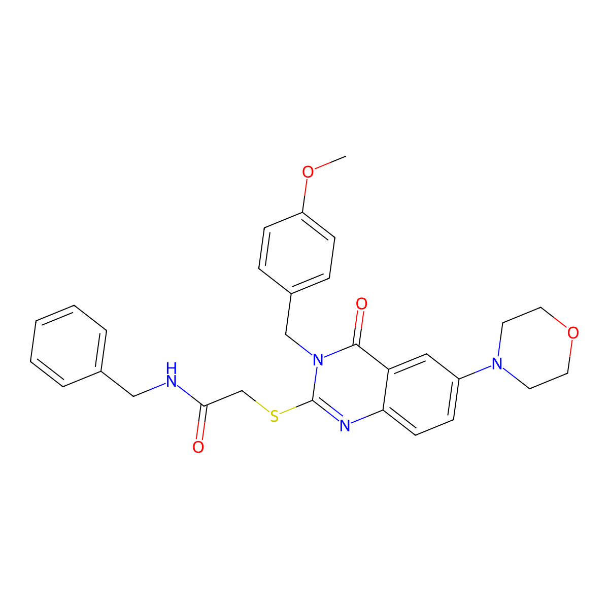 N-benzyl-2-[3-[(4-methoxyphenyl)methyl]-6-morpholin-4-yl-4-oxoquinazolin-2-yl]sulfanylacetamide molecular structure, CAS 689771-26-4
