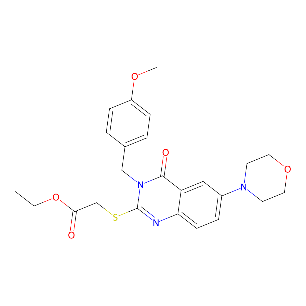 Ethyl 2-[3-[(4-methoxyphenyl)methyl]-6-morpholin-4-yl-4-oxoquinazolin-2-yl]sulfanylacetate molecular structure, CAS 689771-50-4
