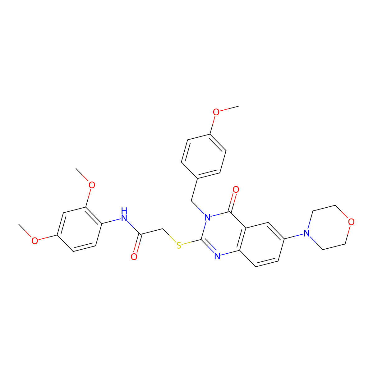 N-(2,4-dimethoxyphenyl)-2-((3-(4-methoxybenzyl)-6-morpholino-4-oxo-3,4-dihydroquinazolin-2-yl)thio)acetamide molecular structure, CAS 689771-59-3