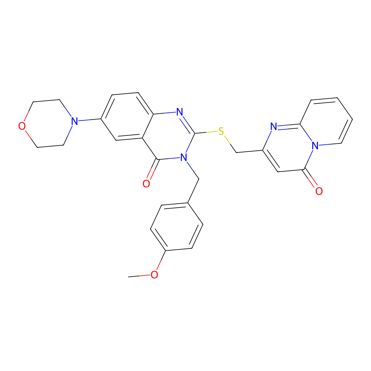 3-[(4-Methoxyphenyl)methyl]-6-morpholin-4-yl-2-[(4-oxopyrido[1,2-a]pyrimidin-2-yl)methylsulfanyl]quinazolin-4-one molecular structure, CAS 689771-65-1