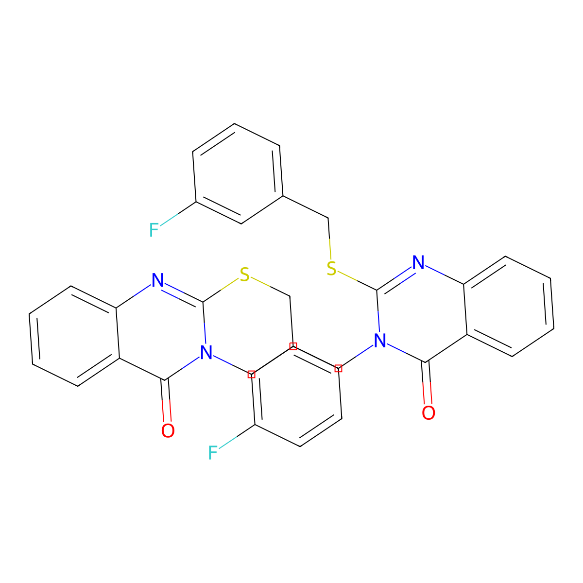 2-{[(3-Fluorophenyl)methyl]sulfanyl}-3-[3-(2-{[(3-fluorophenyl)methyl]sulfanyl}-4-oxo-3,4-dihydroquinazolin-3-yl)propyl]-3,4-dihydroquinazolin-4-one molecular structure, CAS 689771-66-2