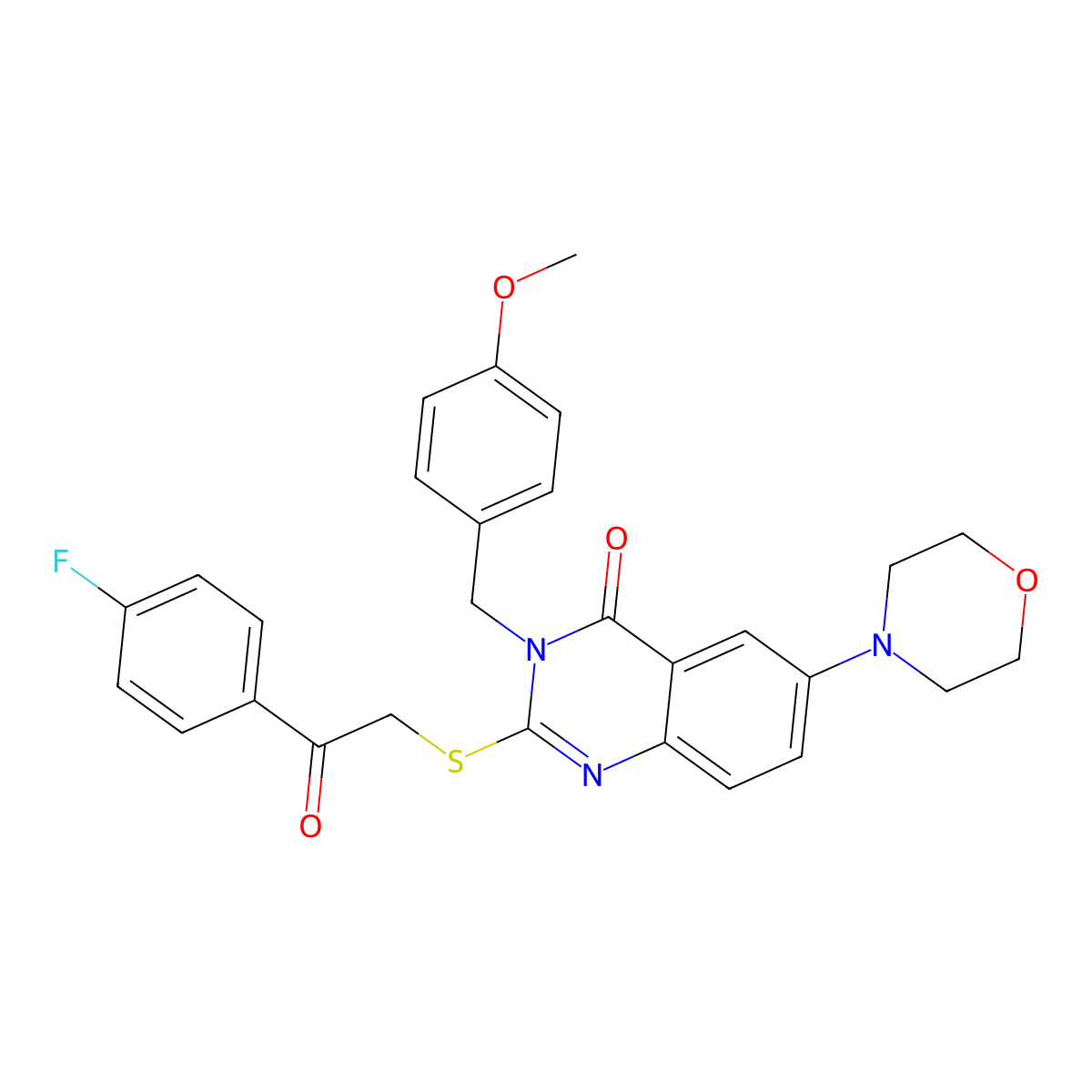 2-((2-(4-fluorophenyl)-2-oxoethyl)thio)-3-(4-methoxybenzyl)-6-morpholinoquinazolin-4(3H)-one molecular structure, CAS 689771-68-4