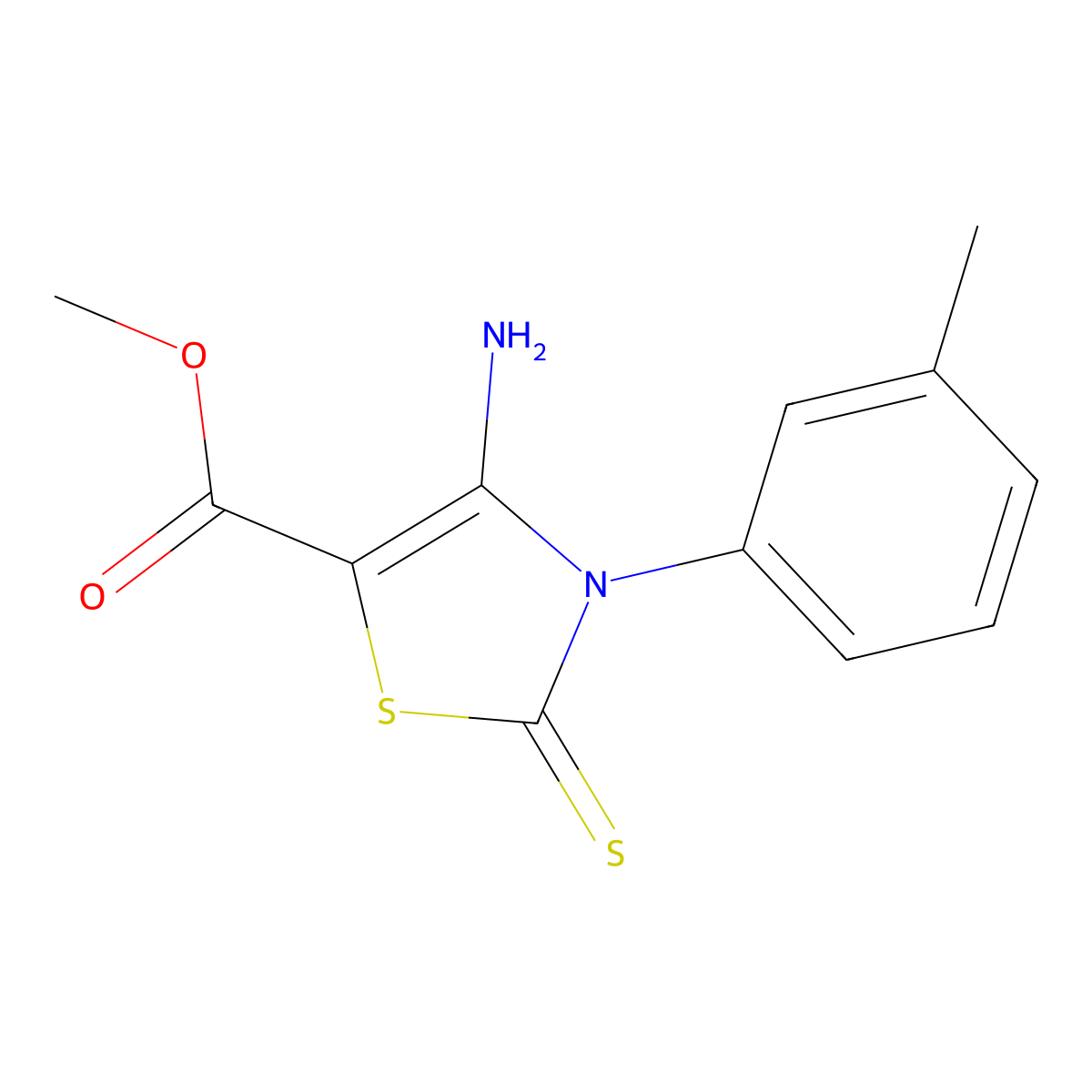 Methyl 4-amino-2-thioxo-3-(m-tolyl)-2,3-dihydrothiazole-5-carboxylate molecular structure, CAS 689771-76-4