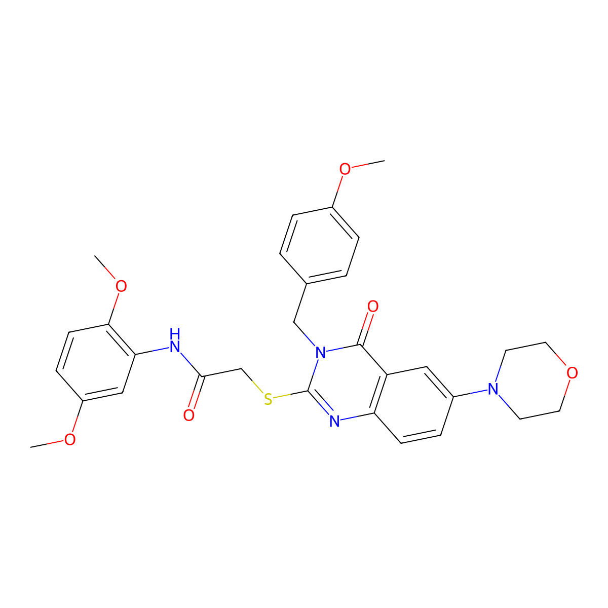 N-(2,5-dimethoxyphenyl)-2-((3-(4-methoxybenzyl)-6-morpholino-4-oxo-3,4-dihydroquinazolin-2-yl)thio)acetamide molecular structure, CAS 689771-83-3