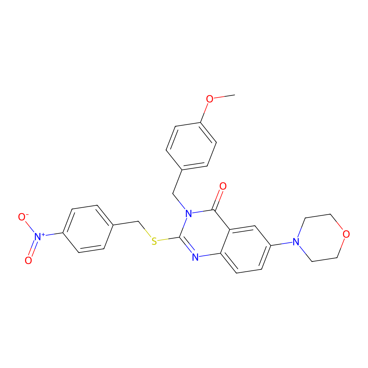 3-[(4-Methoxyphenyl)methyl]-6-morpholin-4-yl-2-[(4-nitrophenyl)methylsulfanyl]quinazolin-4-one molecular structure, CAS 689771-86-6