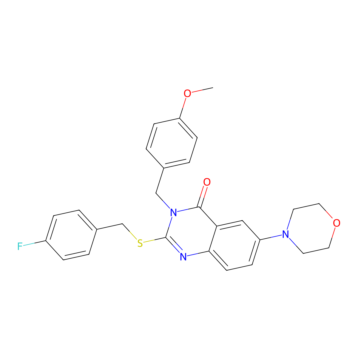 2-((4-fluorobenzyl)thio)-3-(4-methoxybenzyl)-6-morpholinoquinazolin-4(3H)-one molecular structure, CAS 689771-89-9