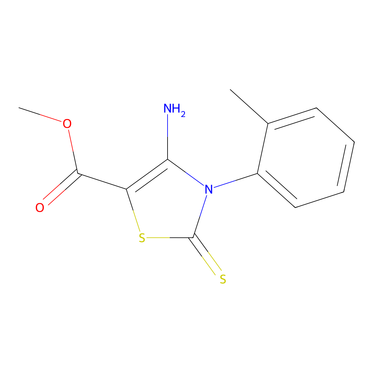 Methyl 4-amino-3-(2-methylphenyl)-2-sulfanylidene-1,3-thiazole-5-carboxylate molecular structure, CAS 689771-91-3