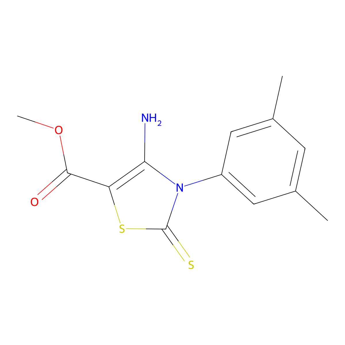 Methyl 4-amino-3-(3,5-dimethylphenyl)-2-thioxo-2,3-dihydrothiazole-5-carboxylate molecular structure, CAS 689771-94-6