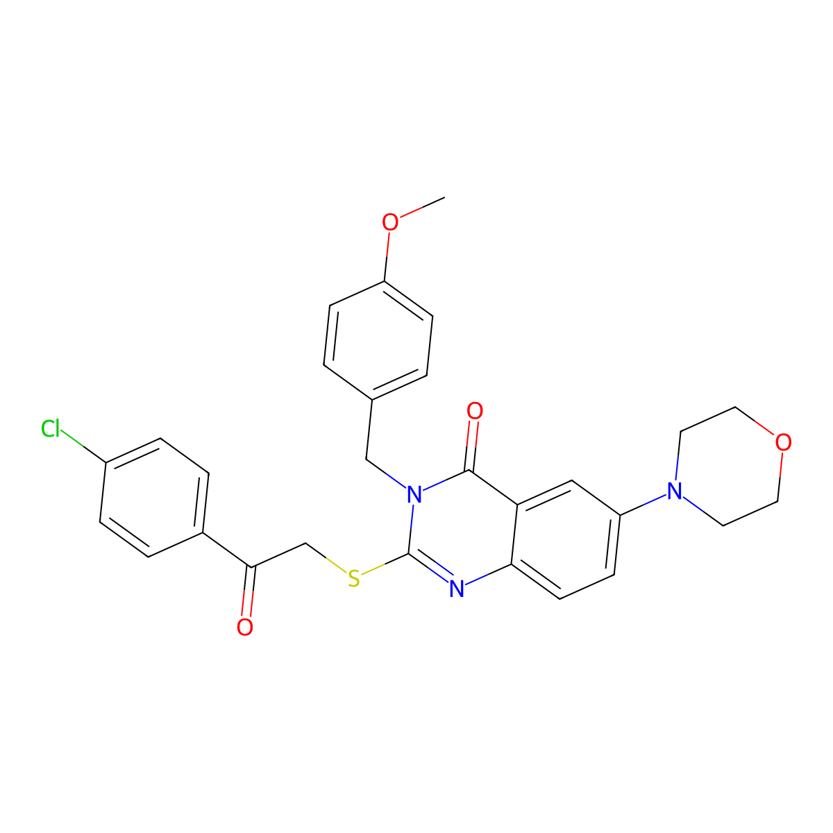 2-((2-(4-chlorophenyl)-2-oxoethyl)thio)-3-(4-methoxybenzyl)-6-morpholinoquinazolin-4(3H)-one molecular structure, CAS 689772-10-9