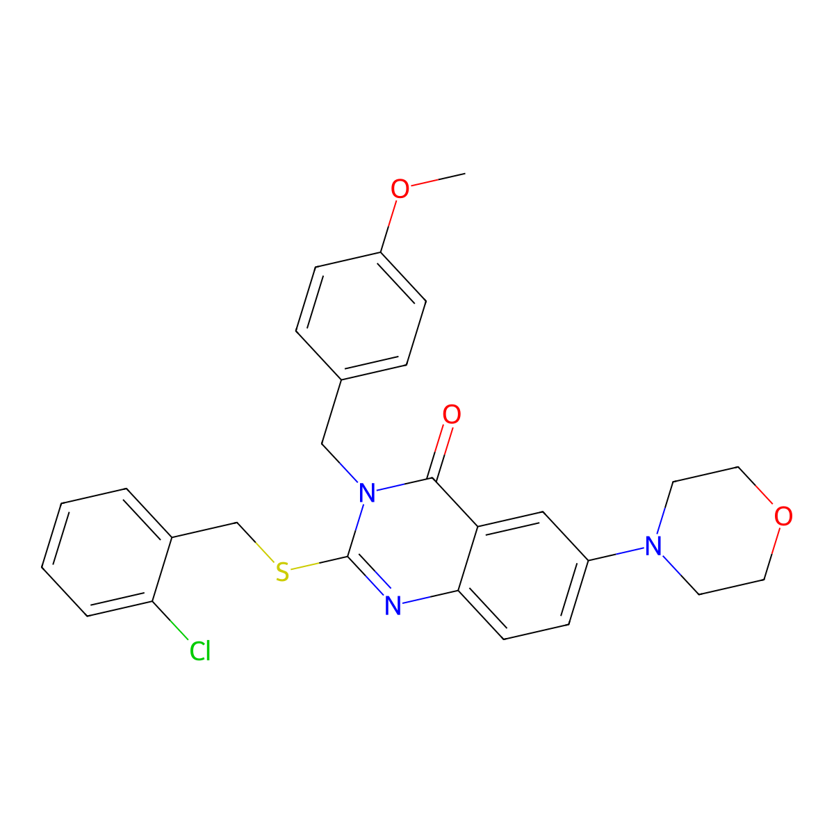 2-((2-chlorobenzyl)thio)-3-(4-methoxybenzyl)-6-morpholinoquinazolin-4(3H)-one molecular structure, CAS 689772-16-5