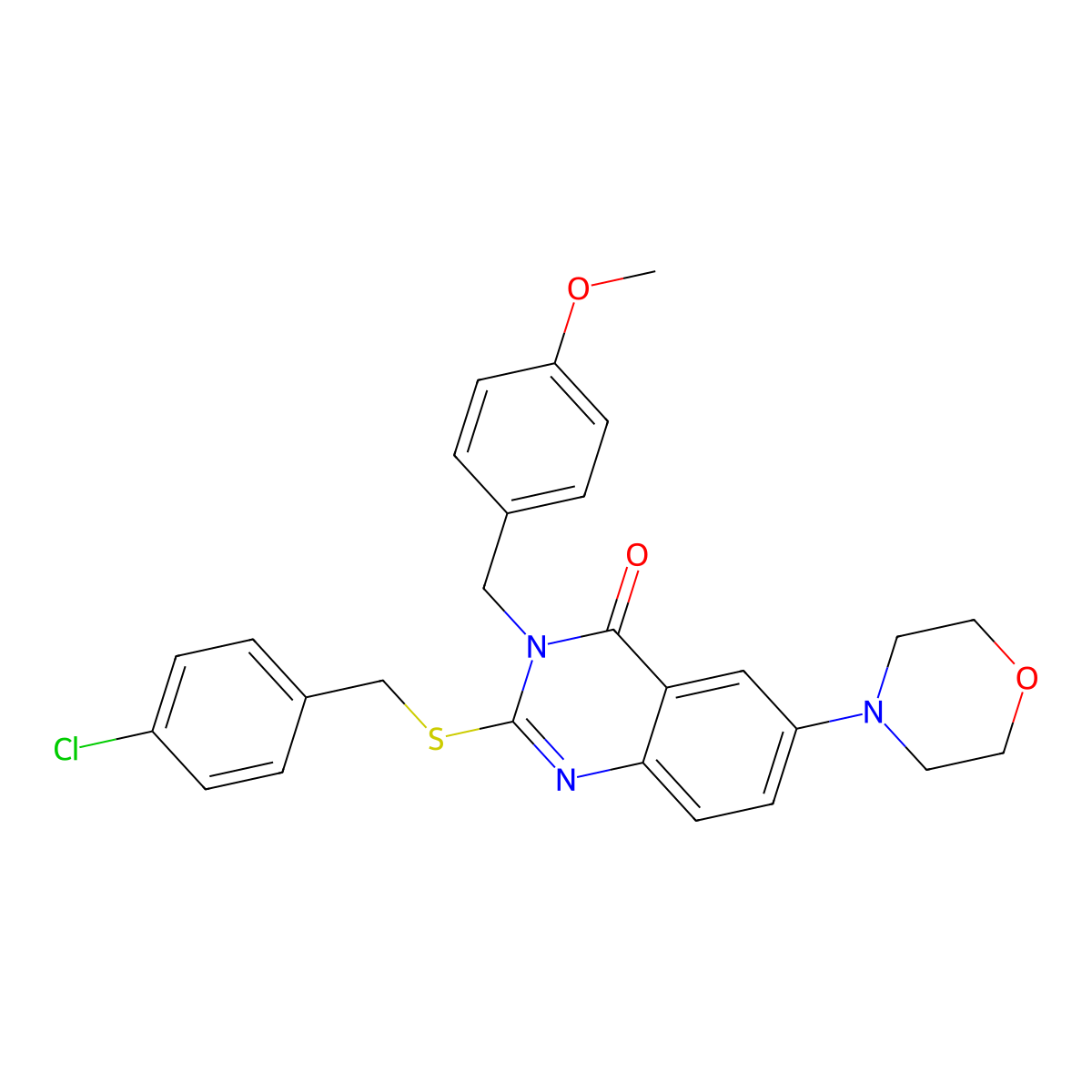 2-((4-chlorobenzyl)thio)-3-(4-methoxybenzyl)-6-morpholinoquinazolin-4(3H)-one molecular structure, CAS 689772-19-8