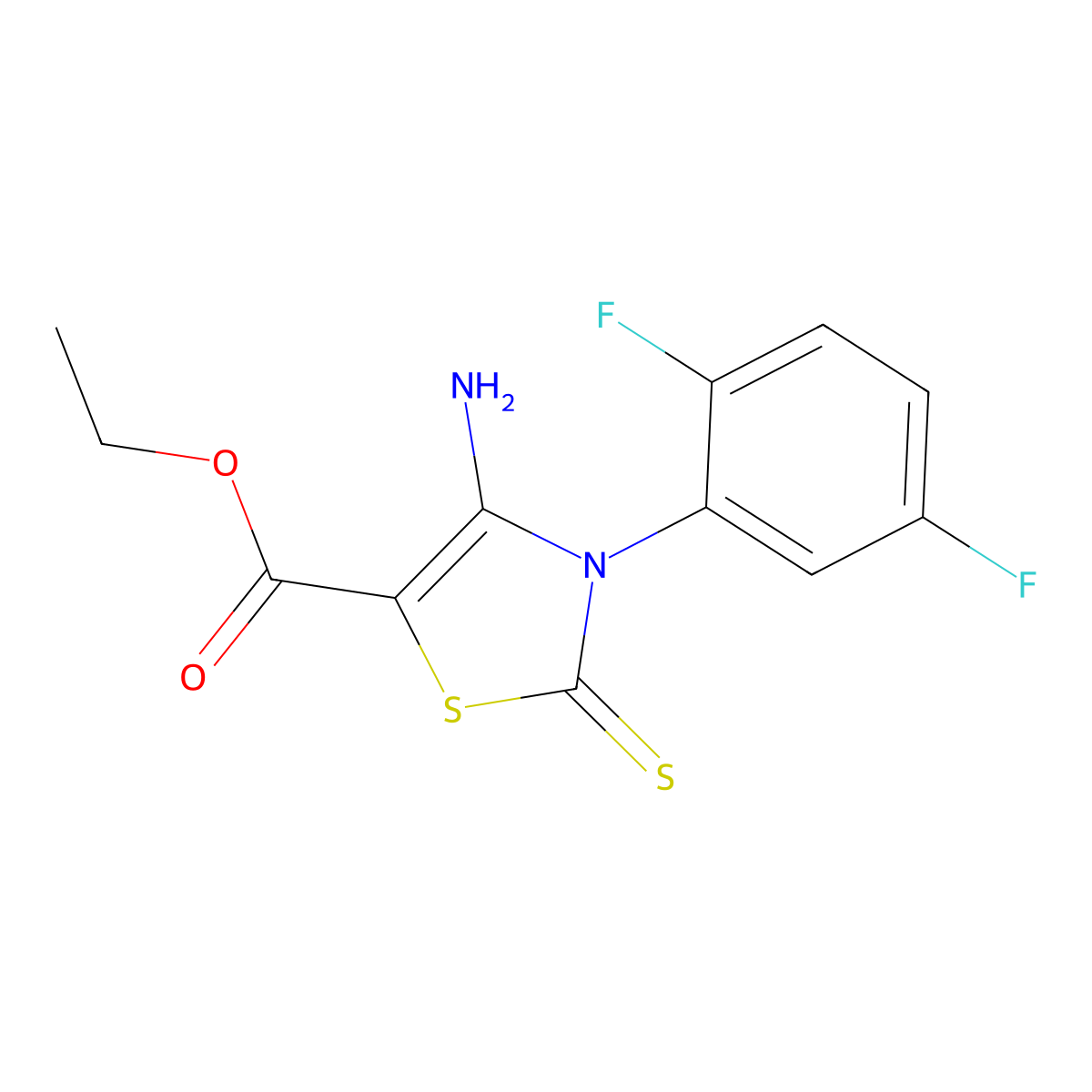 Ethyl 4-amino-3-(2,5-difluorophenyl)-2-sulfanylidene-1,3-thiazole-5-carboxylate molecular structure, CAS 689772-21-2