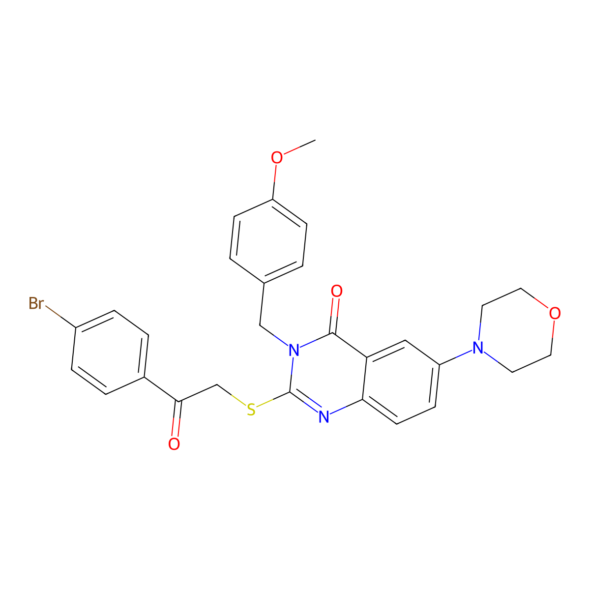 2-((2-(4-bromophenyl)-2-oxoethyl)thio)-3-(4-methoxybenzyl)-6-morpholinoquinazolin-4(3H)-one molecular structure, CAS 689772-22-3