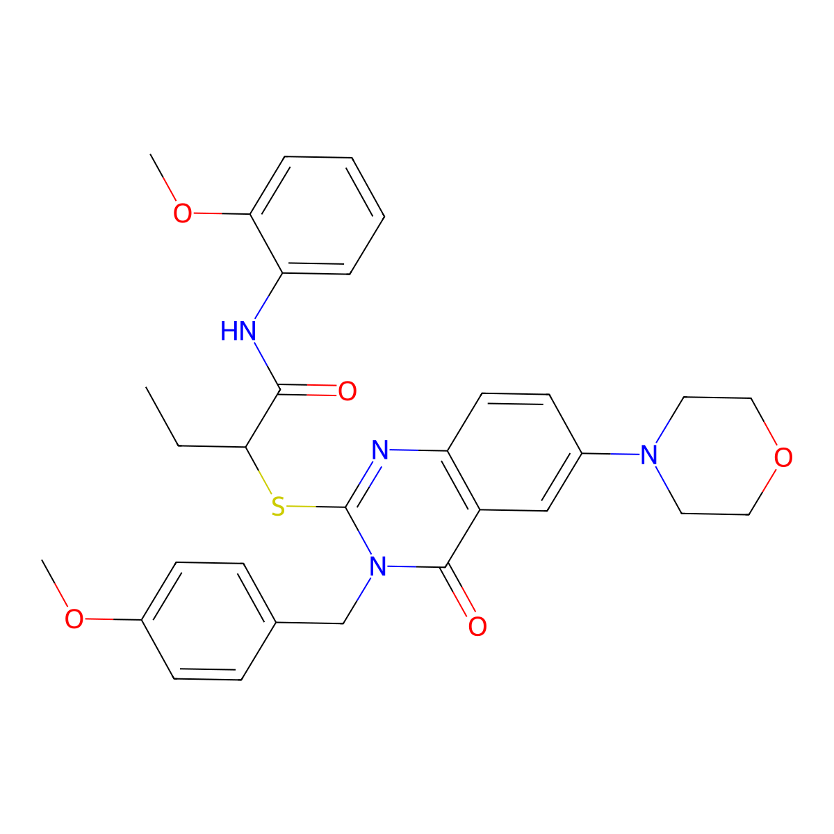 2-((3-(4-methoxybenzyl)-6-morpholino-4-oxo-3,4-dihydroquinazolin-2-yl)thio)-N-(2-methoxyphenyl)butanamide molecular structure, CAS 689772-28-9