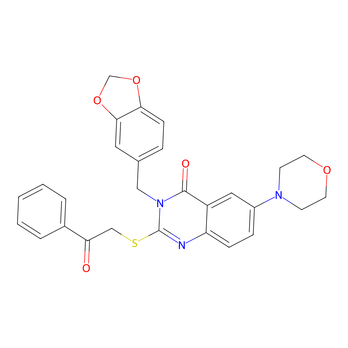 3-(1,3-Benzodioxol-5-ylmethyl)-6-morpholin-4-yl-2-phenacylsulfanylquinazolin-4-one molecular structure, CAS 689772-31-4