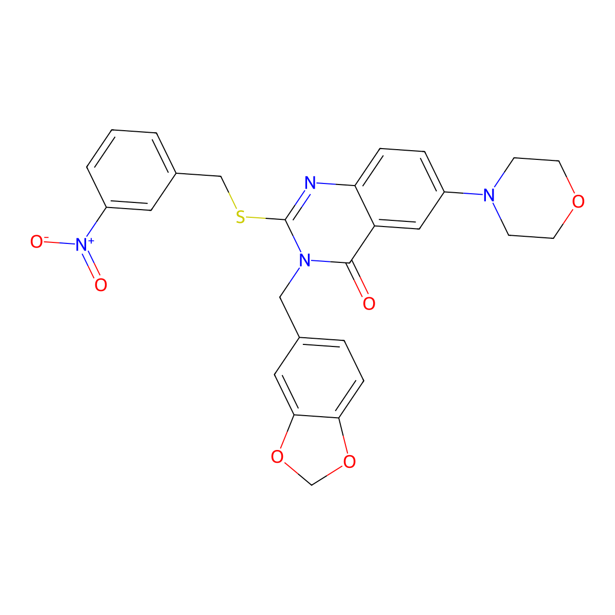 3-(benzo[d][1,3]dioxol-5-ylmethyl)-6-morpholino-2-((3-nitrobenzyl)thio)quinazolin-4(3H)-one molecular structure, CAS 689772-34-7