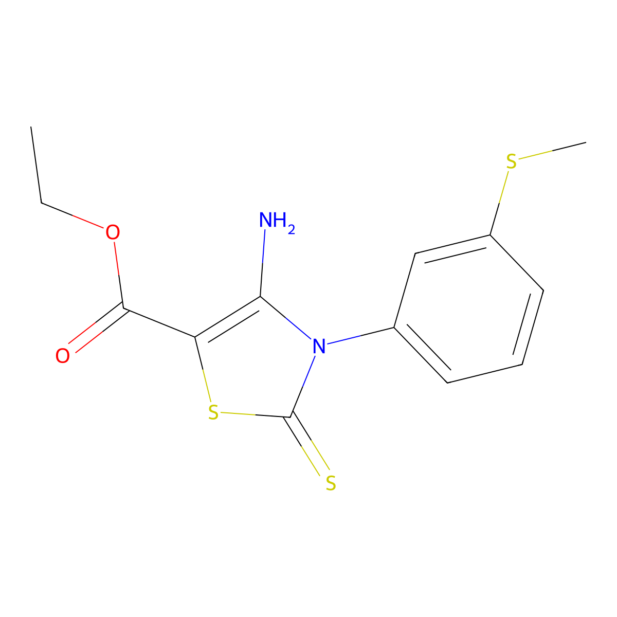 Ethyl 4-amino-3-(3-methylsulfanylphenyl)-2-sulfanylidene-1,3-thiazole-5-carboxylate molecular structure, CAS 689772-50-7