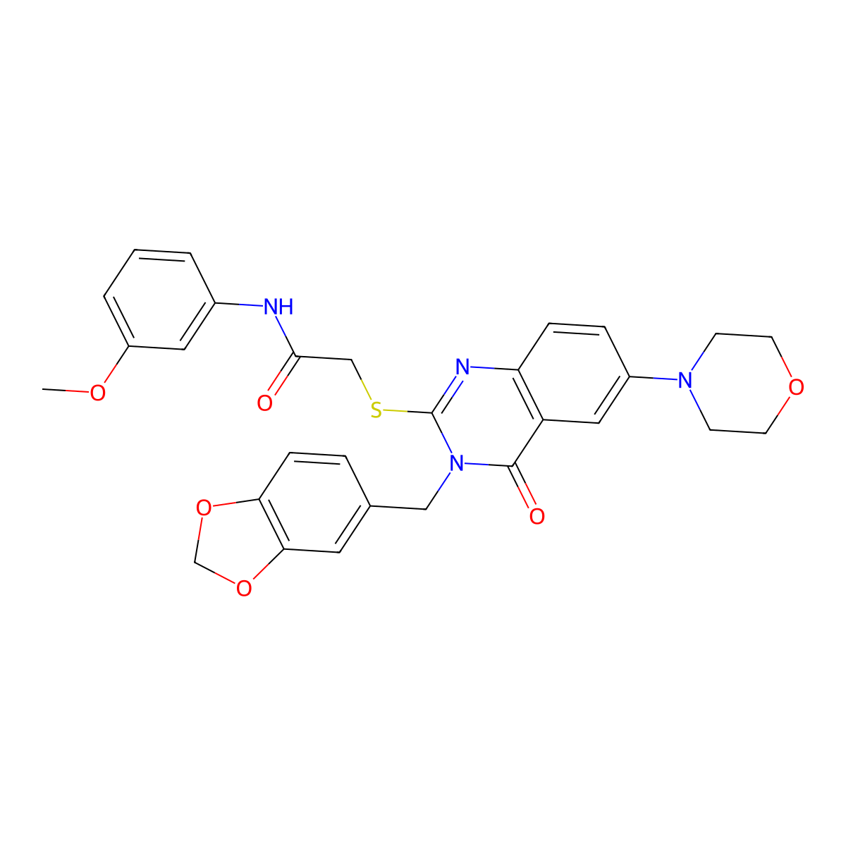 2-[3-(1,3-benzodioxol-5-ylmethyl)-6-morpholin-4-yl-4-oxoquinazolin-2-yl]sulfanyl-N-(3-methoxyphenyl)acetamide molecular structure, CAS 689772-51-8