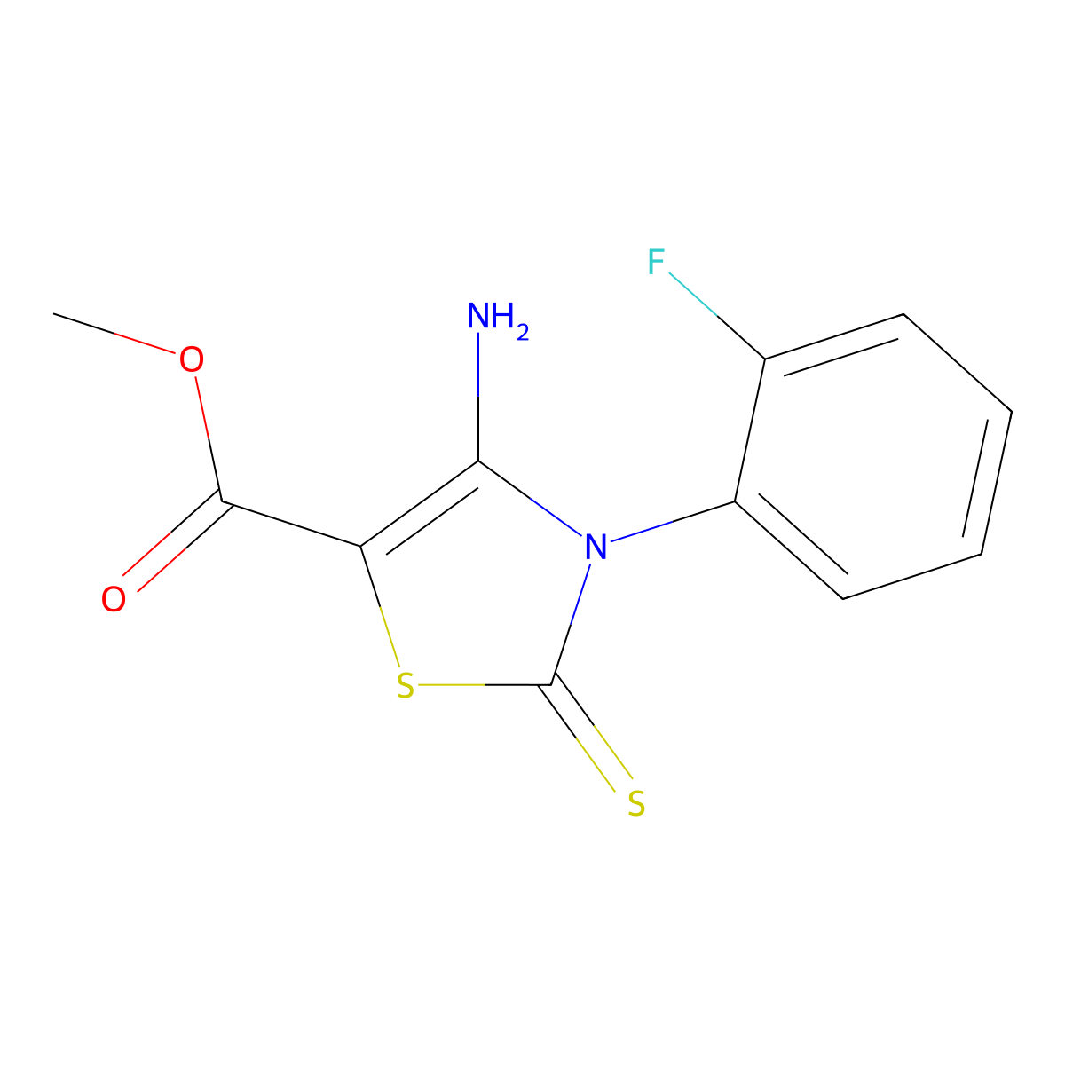 Methyl 4-amino-3-(2-fluorophenyl)-2-thioxo-2,3-dihydrothiazole-5-carboxylate molecular structure, CAS 689772-56-3