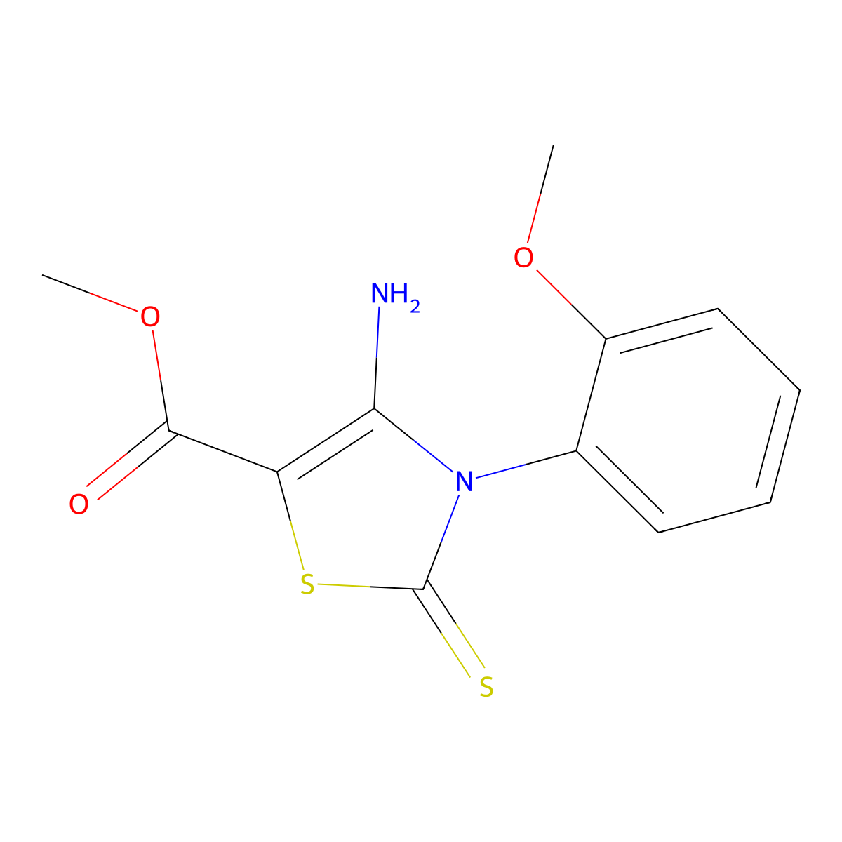 Methyl 4-amino-3-(2-methoxyphenyl)-2-thioxo-2,3-dihydrothiazole-5-carboxylate molecular structure, CAS 689772-60-9